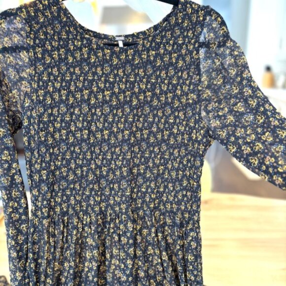 Free People Sheer Long Dress Long Sleeves Runched Top Size L - Picture 8 of 11